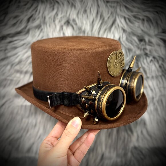 Steampunk Top Hat Metallic Scientist Time Traveler Halloween Costume Cosplay Hat - Picture 3 of 5